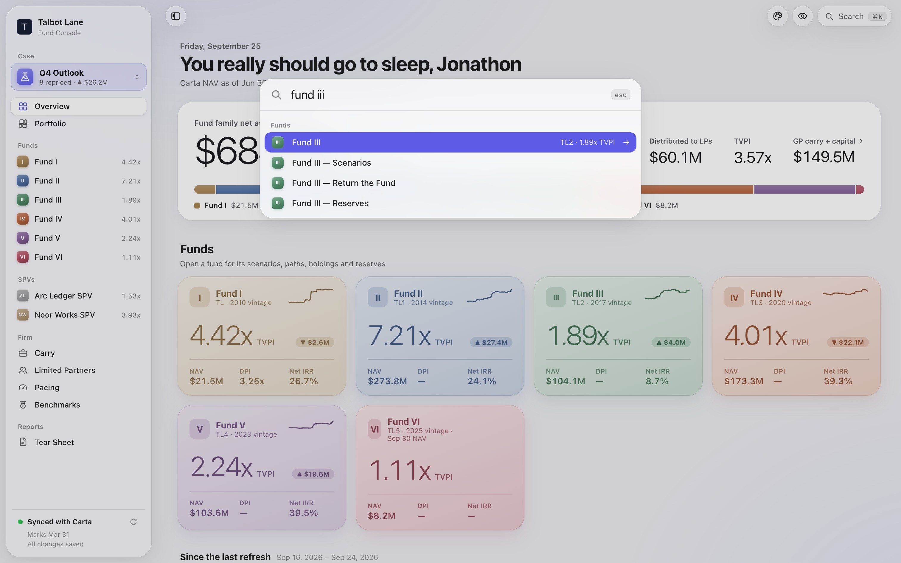 The command bar: search every fund, company, case and command